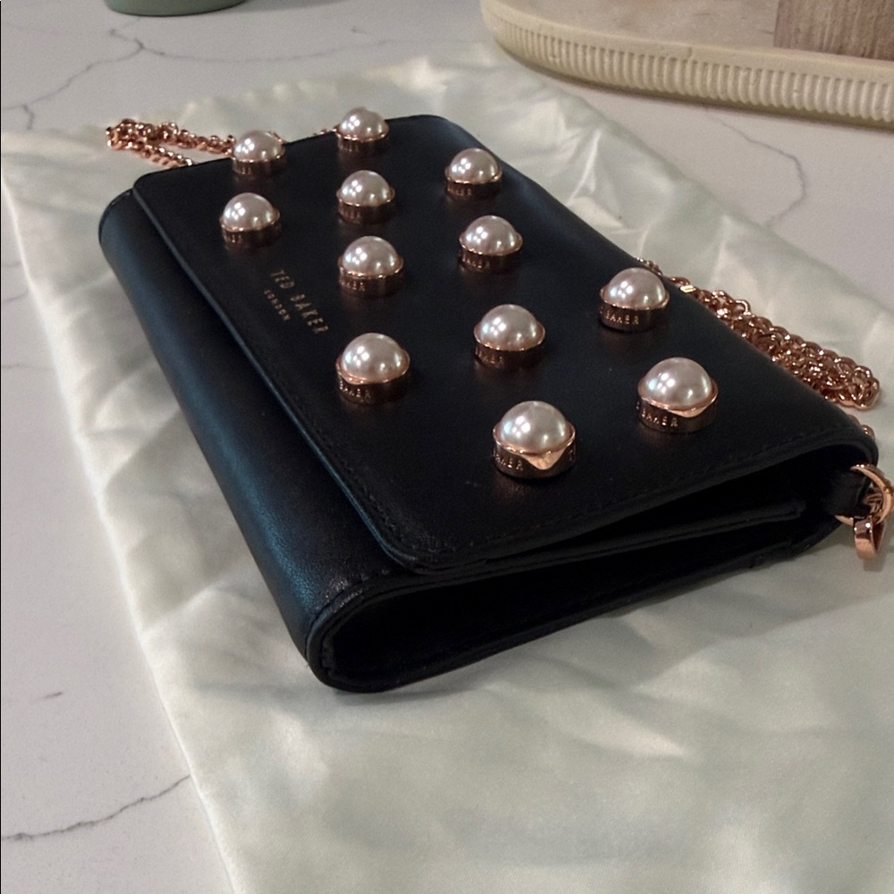 Ted Baker Black Pearl-Stud Bag Rose Gold + Pearls - Picture 14 of 16